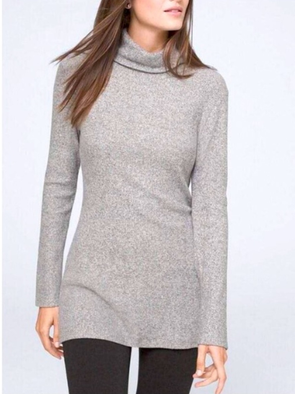 White House Black Market Long Sleeve Snit Tunic Heather Grey Large NWT 57027521